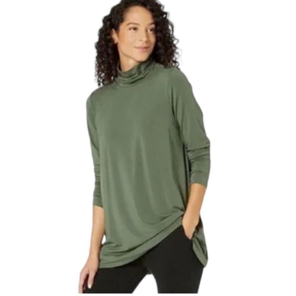 Eileen Fisher Tops - Eileen Fisher Fine Stretch Knit Jersey Scrunch Mock Neck Long Sleeve Tunic M